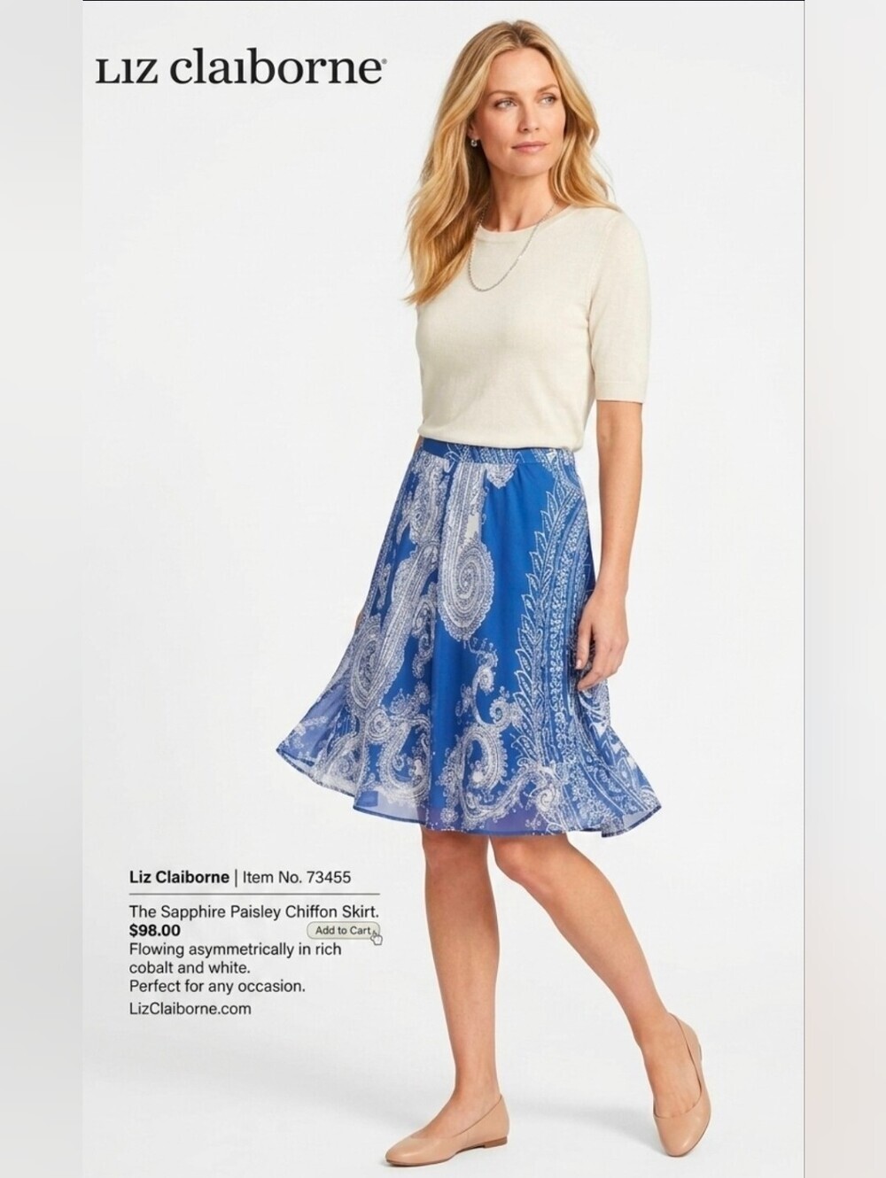 A Line Flowy Cottagecore Knee Length Blue Paisley Skirt